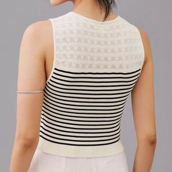 NWT Maeve Anthropologie Morgan Sweater Tank Knit Sleeveless Top Ivory Striped XL - Picture 2 of 11